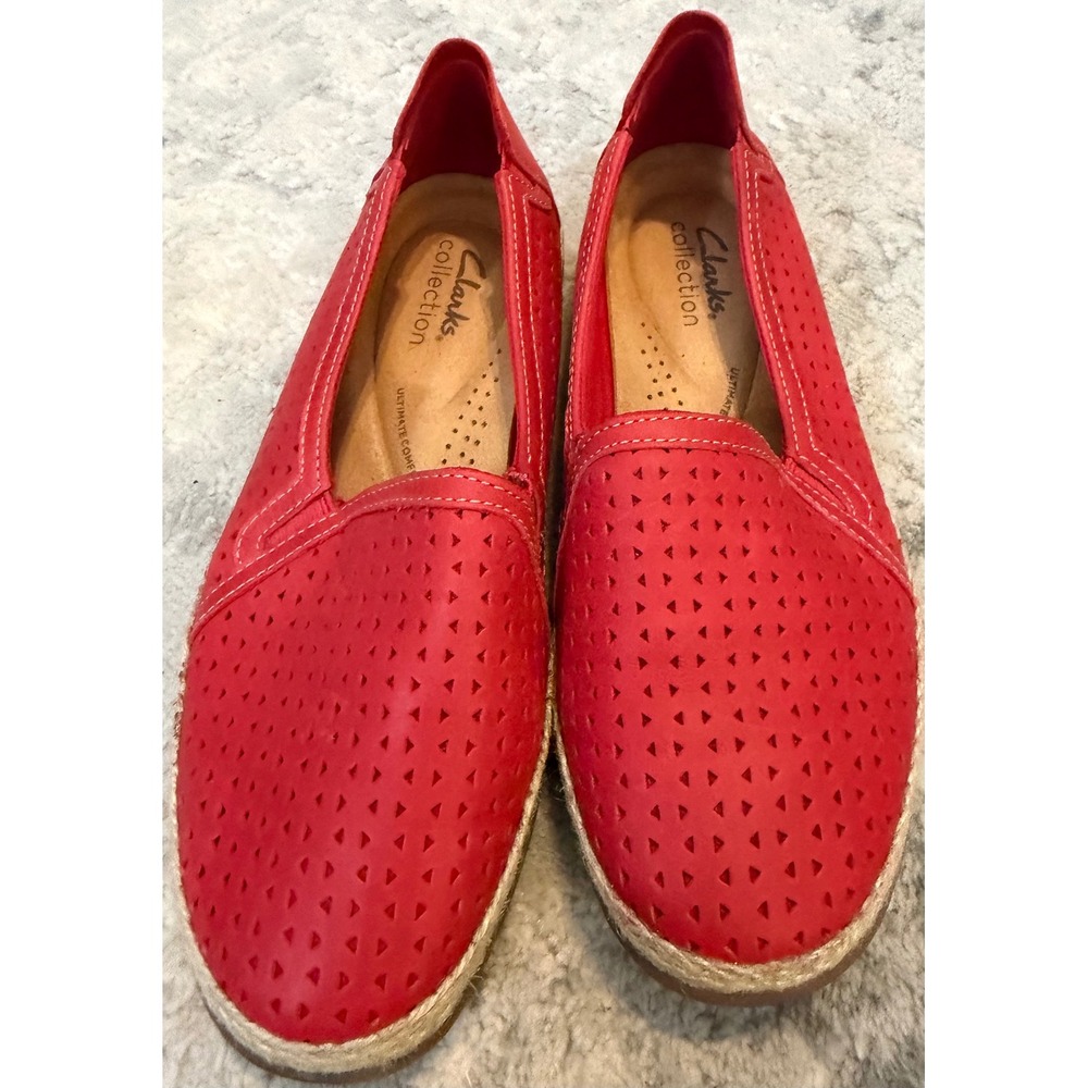 Clarks Collection Red Perforated Espadrille Slip On Shoes 6.5W 261711945040